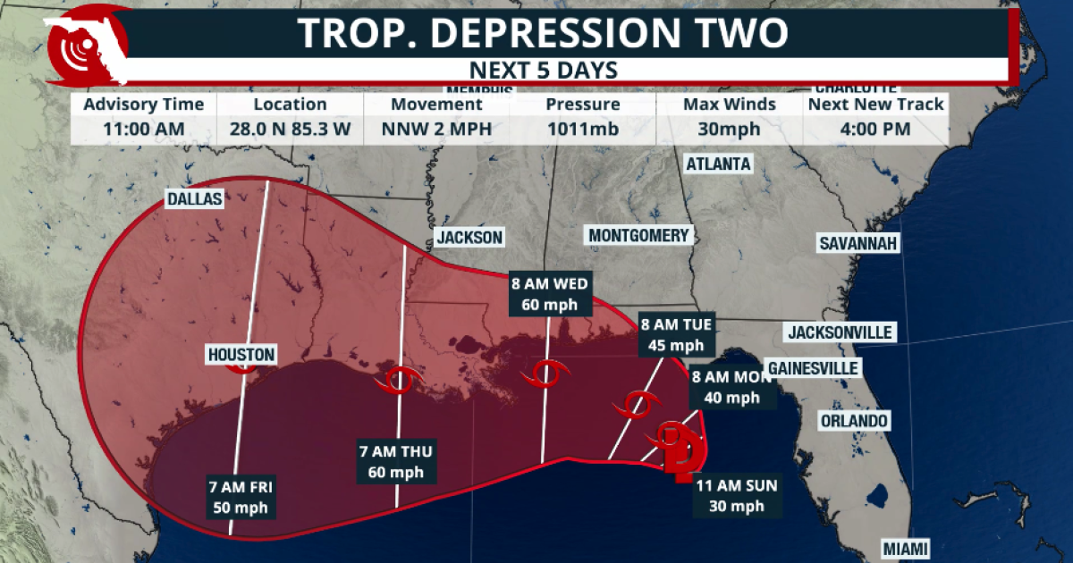 Tropical Depression 2 forms in the Gulf, Tropical Storm watch for